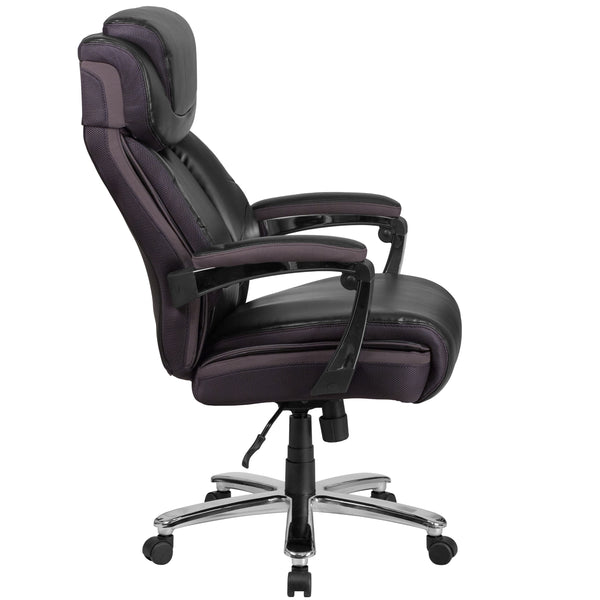Black |#| Big & Tall 500 lb. Rated Black LeatherSoft Ergonomic Chair w/Adjustable Headrest