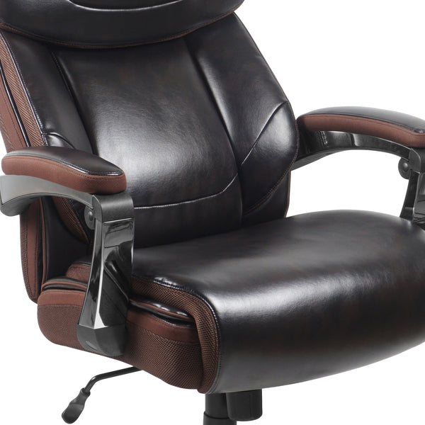 Brown |#| Big & Tall 500 lb. Rated Brown LeatherSoft Ergonomic Chair w/Adjustable Headrest