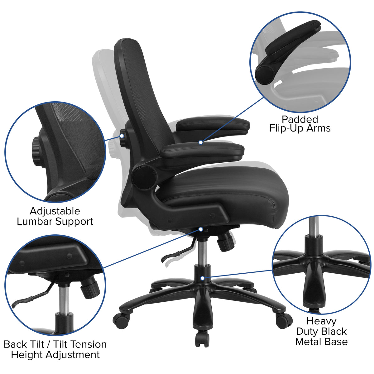 Black LeatherSoft |#| Big & Tall 500 lb. Rated Black Mesh/LeatherSoft Ergonomic Chair