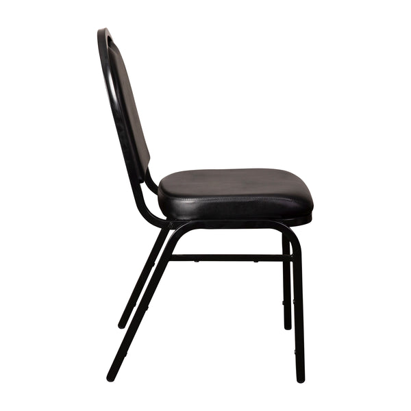 Black Vinyl/Black Frame |#| Commercial Dome Back Stacking Banquet Chair - Black Vinyl/Black Frame