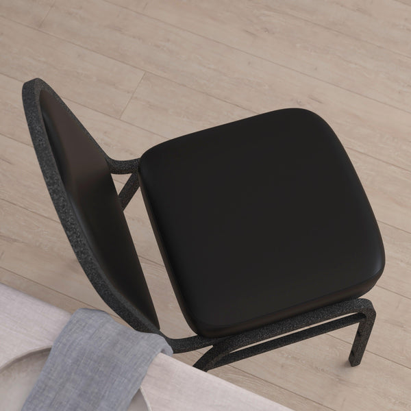 Black Vinyl/Silver Vein Frame |#| Commercial Dome Back Stacking Banquet Chair - Black Vinyl/Silver Vein Frame