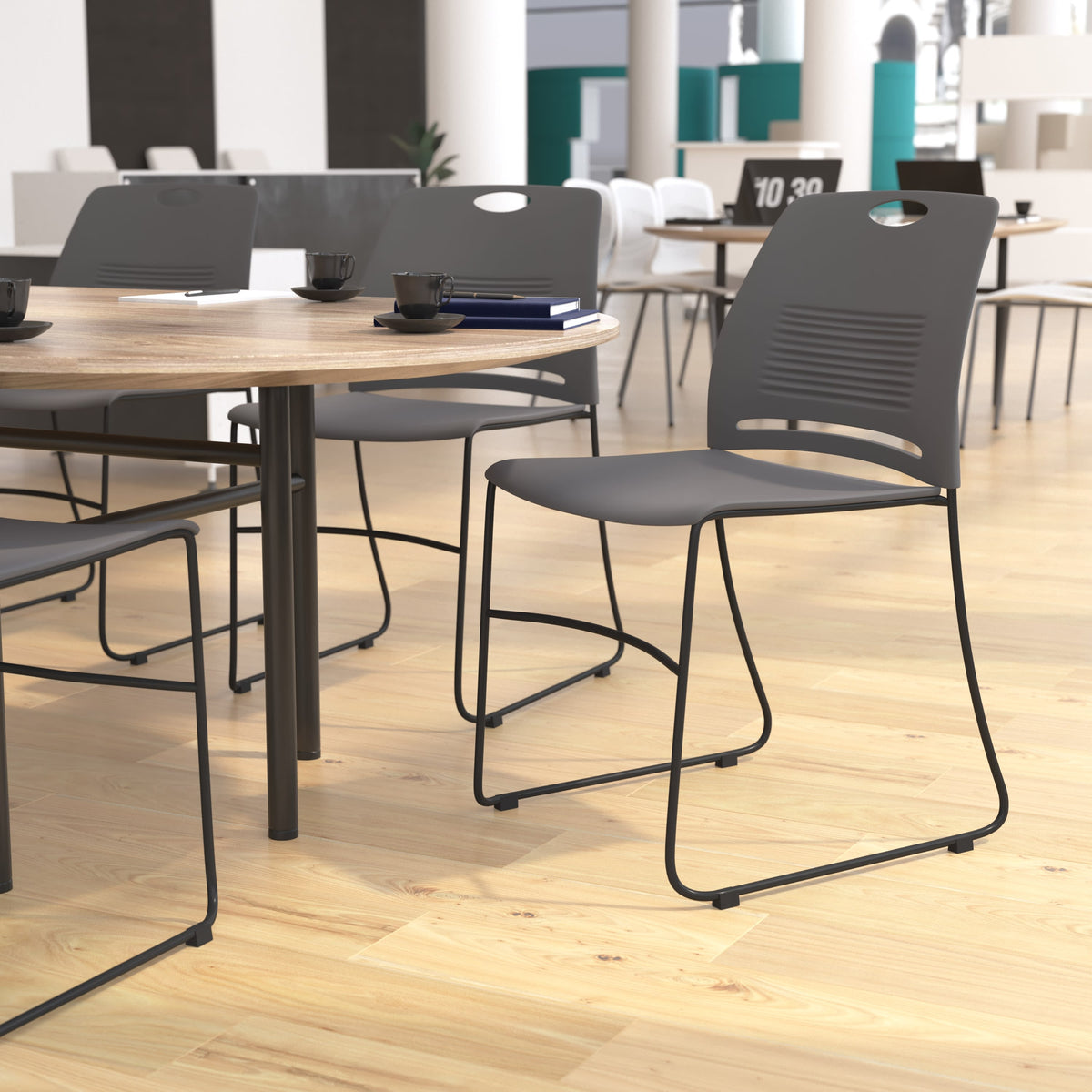 Gray |#| Commercial Grade 660 LB. Capacity Plastic Stack Chair with Steel Sled Base-Gray