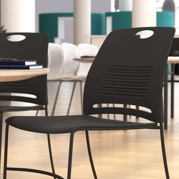 Black |#| Commercial Grade 660 LB. Capacity Plastic Stack Chair with Steel Sled Base-Black