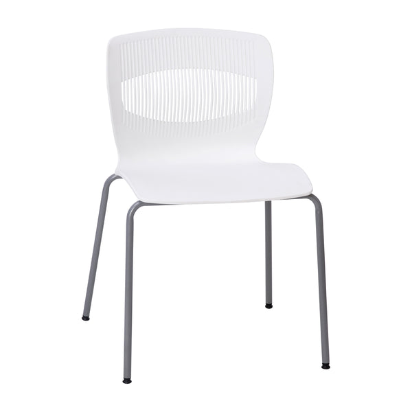 White |#| Commercial Grade 770 LB. Capacity Plastic Stack Chair with Lumbar Support-White