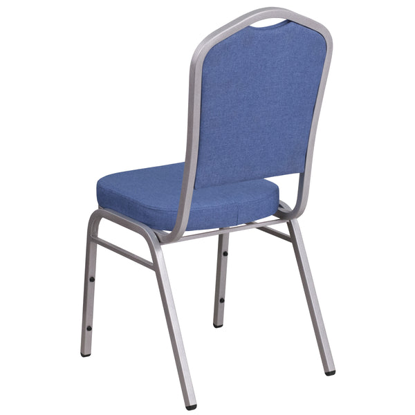 Black Fabric/Silver Frame |#| Crown Back Stacking Banquet Chair in Black Fabric - Silver Frame