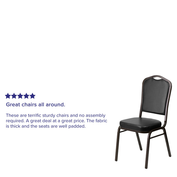 Black Vinyl/Gold Vein Frame |#| Crown Back Stacking Banquet Chair in Black Vinyl - Gold Vein Frame