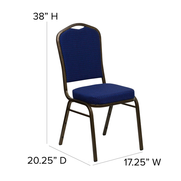 Green Patterned Fabric/Gold Vein Frame |#| Crown Back Stacking Banquet Chair in Green Patterned Fabric - Gold Vein Frame