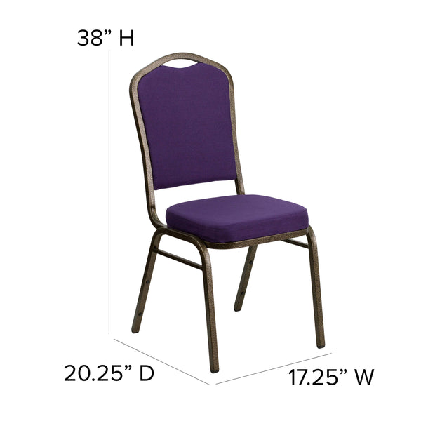 Burgundy Fabric/Gold Vein Frame |#| Crown Back Stacking Banquet Chair in Burgundy Fabric - Gold Vein Frame