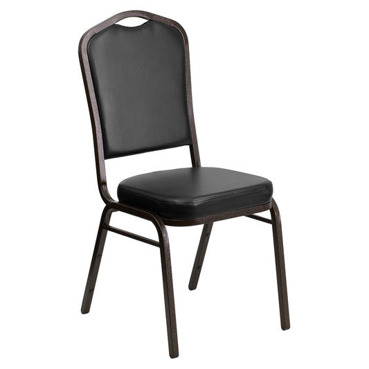 Black Vinyl/Gold Vein Frame |#| Crown Back Stacking Banquet Chair in Black Vinyl - Gold Vein Frame