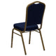 Navy Blue Patterned Fabric/Gold Frame |#| Crown Back Stacking Banquet Chair in Navy Blue Patterned Fabric - Gold Frame