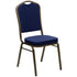 Navy Blue Dot Patterned Fabric/Gold Vein Frame |#| Crown Back Banquet Stack Chair in Navy Blue Dot Patterned Fabric-Gold Vein Frame