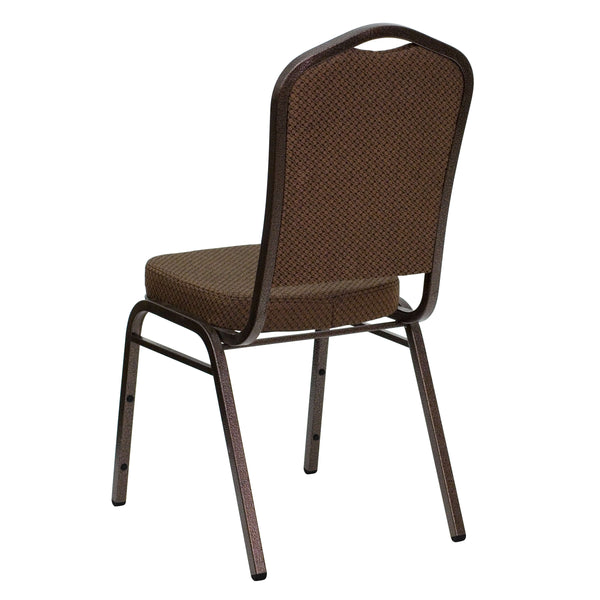 Brown Patterned Fabric/Copper Vein Frame |#| Crown Back Stacking Banquet Chair in Brown Patterned Fabric - Copper Vein Frame