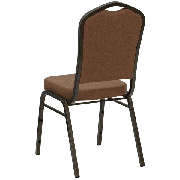 Coffee Fabric/Gold Vein Frame |#| Crown Back Stacking Banquet Chair in Coffee Fabric - Gold Vein Frame