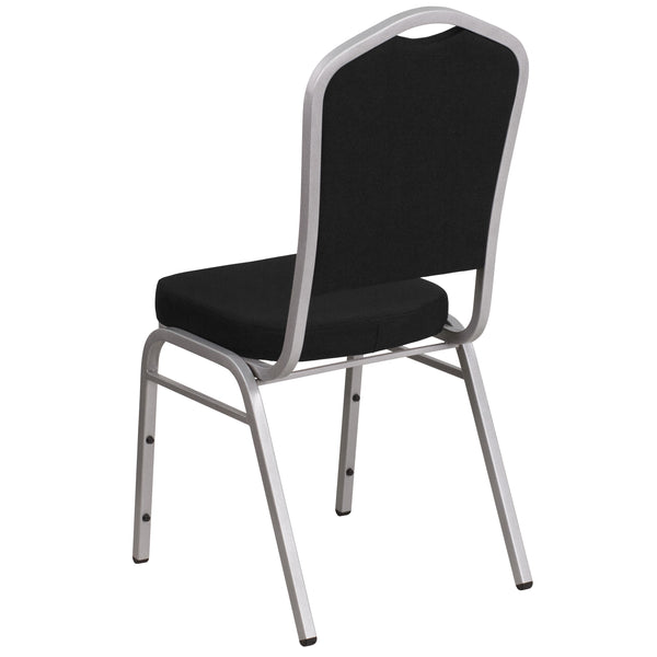 Black Fabric/Silver Frame |#| Crown Back Stacking Banquet Chair in Black Fabric - Silver Frame