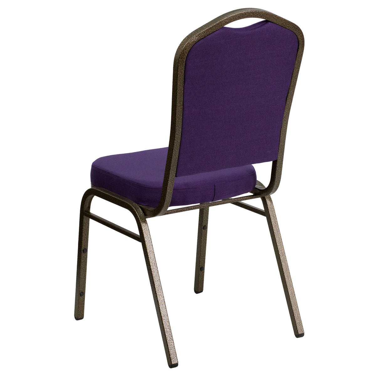 Purple Fabric/Gold Vein Frame |#| Crown Back Stacking Banquet Chair in Purple Fabric - Gold Vein Frame