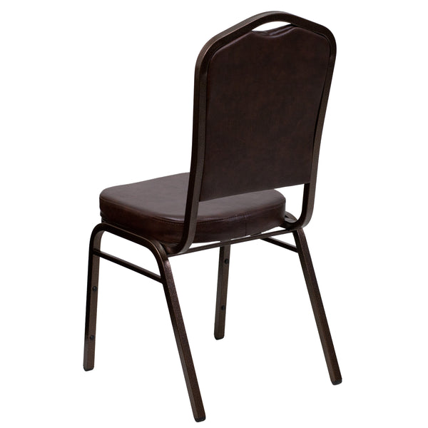 Brown Vinyl/Copper Vein Frame |#| Crown Back Stacking Banquet Chair in Brown Vinyl - Copper Vein Frame