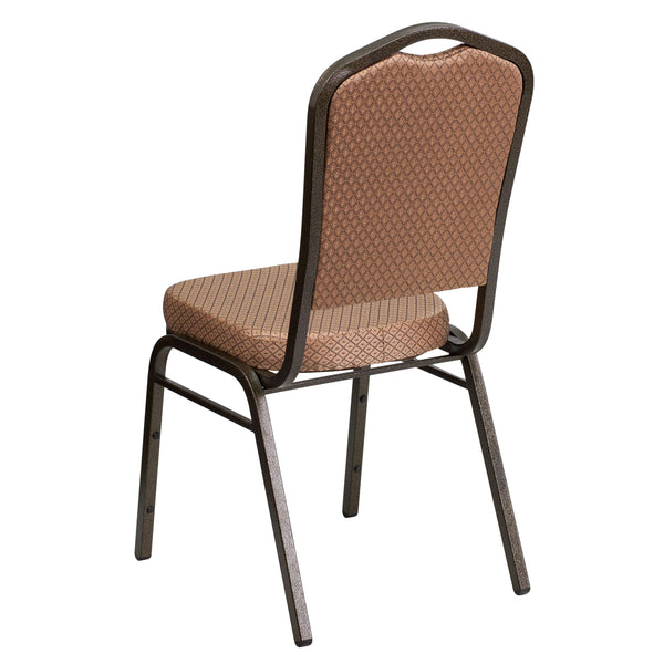 Gold Diamond Patterned Fabric/Gold Vein Frame |#| Crown Back Banquet Stack Chair in Gold Diamond Patterned Fabric-Gold Vein Frame