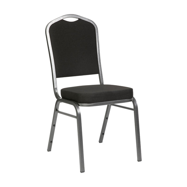 Black Fabric/Silver Vein Frame |#| Crown Back Stacking Banquet Chair in Black Fabric - Silver Vein Frame