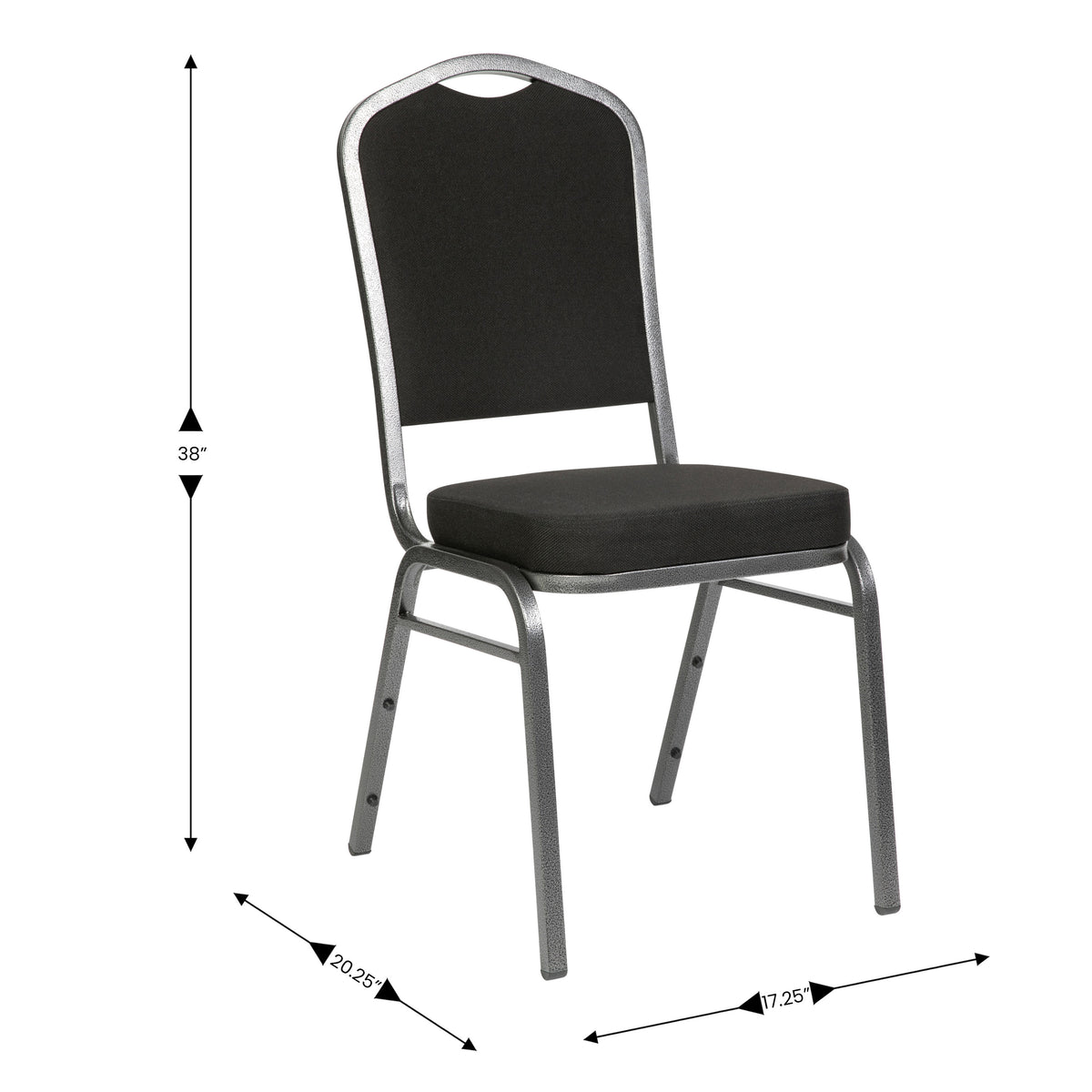 Black Fabric/Silver Vein Frame |#| Crown Back Stacking Banquet Chair in Black Fabric - Silver Vein Frame