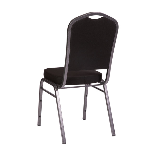 Black Fabric/Silver Vein Frame |#| Crown Back Stacking Banquet Chair in Black Fabric - Silver Vein Frame