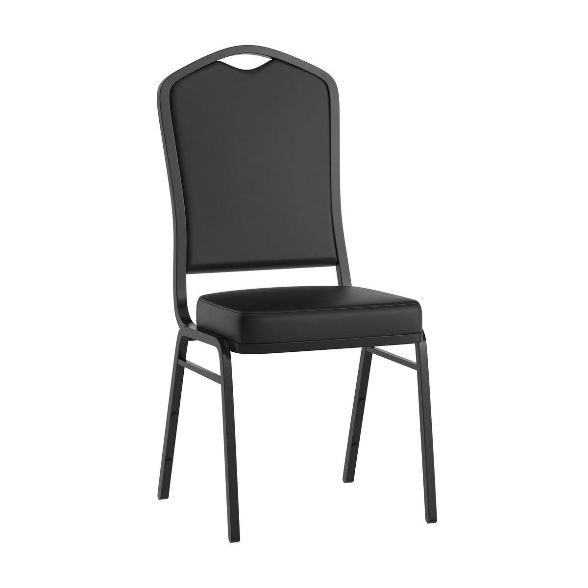 Black Vinyl/Black Frame |#| Crown Back Stacking Banquet Chair in Black Vinyl - Black Frame