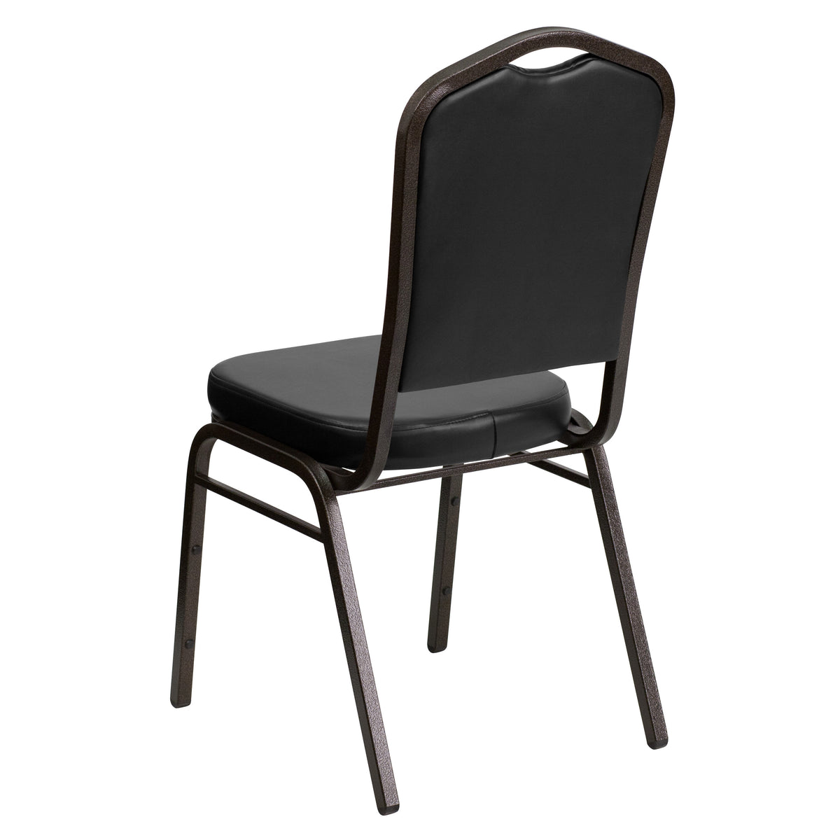 Black Vinyl/Gold Vein Frame |#| Crown Back Stacking Banquet Chair in Black Vinyl - Gold Vein Frame
