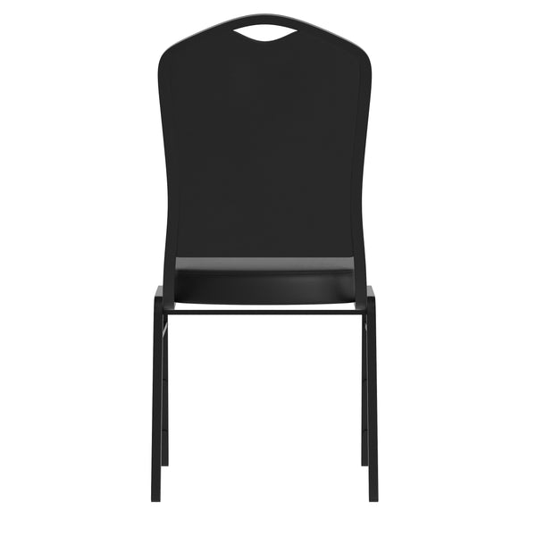 Black Dot Patterned Fabric/Black Frame |#| Crown Back Banquet Stack Chair in Black Dot Patterned Fabric - Black Frame