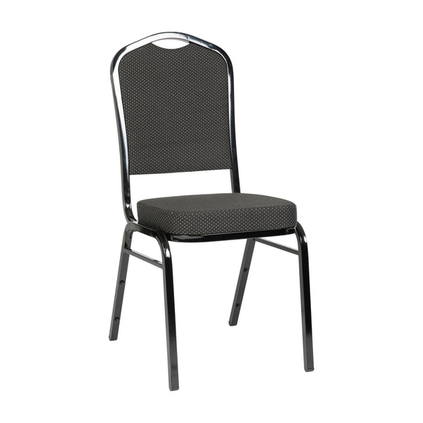 Black Dot Patterned Fabric/Black Frame |#| Crown Back Banquet Stack Chair in Black Dot Patterned Fabric - Black Frame
