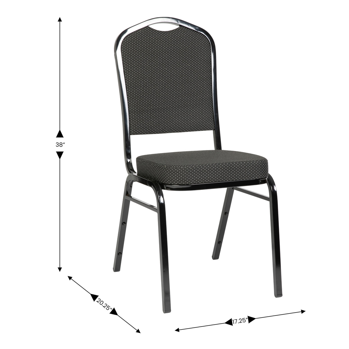 Black Dot Patterned Fabric/Black Frame |#| Crown Back Banquet Stack Chair in Black Dot Patterned Fabric - Black Frame