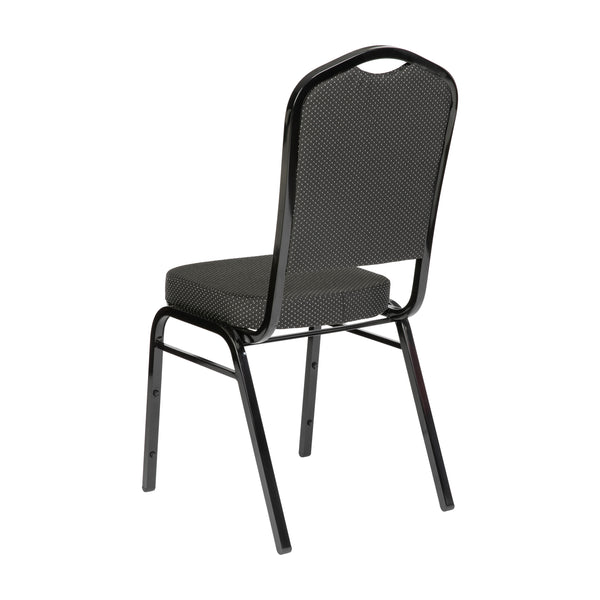 Black Dot Patterned Fabric/Black Frame |#| Crown Back Banquet Stack Chair in Black Dot Patterned Fabric - Black Frame