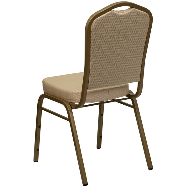 Beige Patterned Fabric/Gold Frame |#| Crown Back Stacking Banquet Chair in Beige Patterned Fabric - Gold Frame