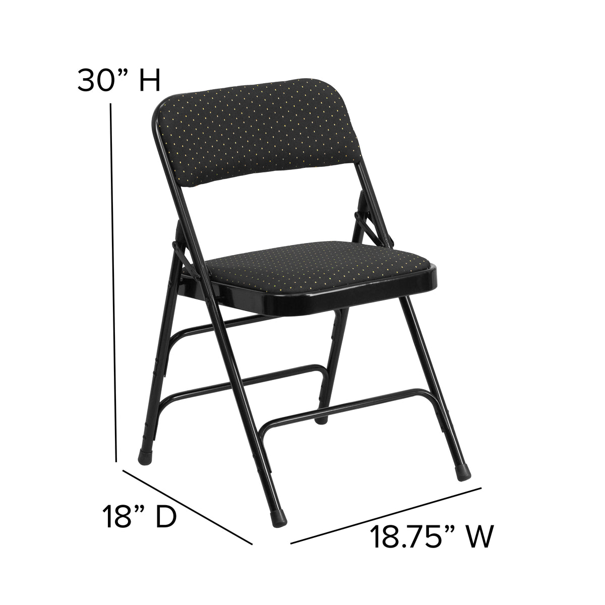 Black Patterned |#| Curved Triple Braced & Double Hinged Black Patterned Fabric Metal Folding Chair