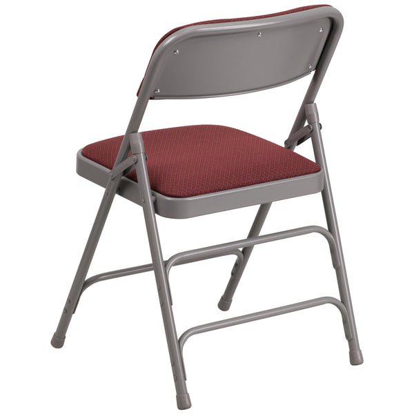 Burgundy Patterned |#| Triple Braced & Double Hinged Burgundy Patterned Fabric Metal Folding Chair