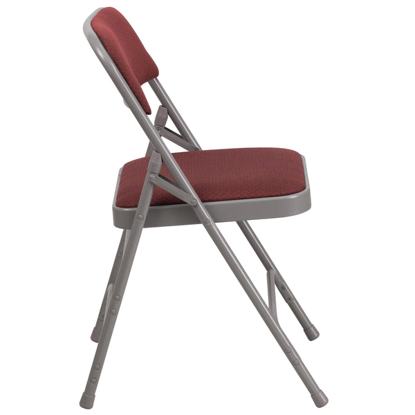 Burgundy Patterned |#| Triple Braced & Double Hinged Burgundy Patterned Fabric Metal Folding Chair