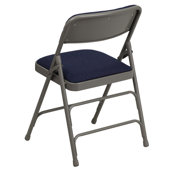 Navy Fabric/Gray Frame |#| Curved Triple Braced & Double Hinged Navy Fabric Metal Folding Chair