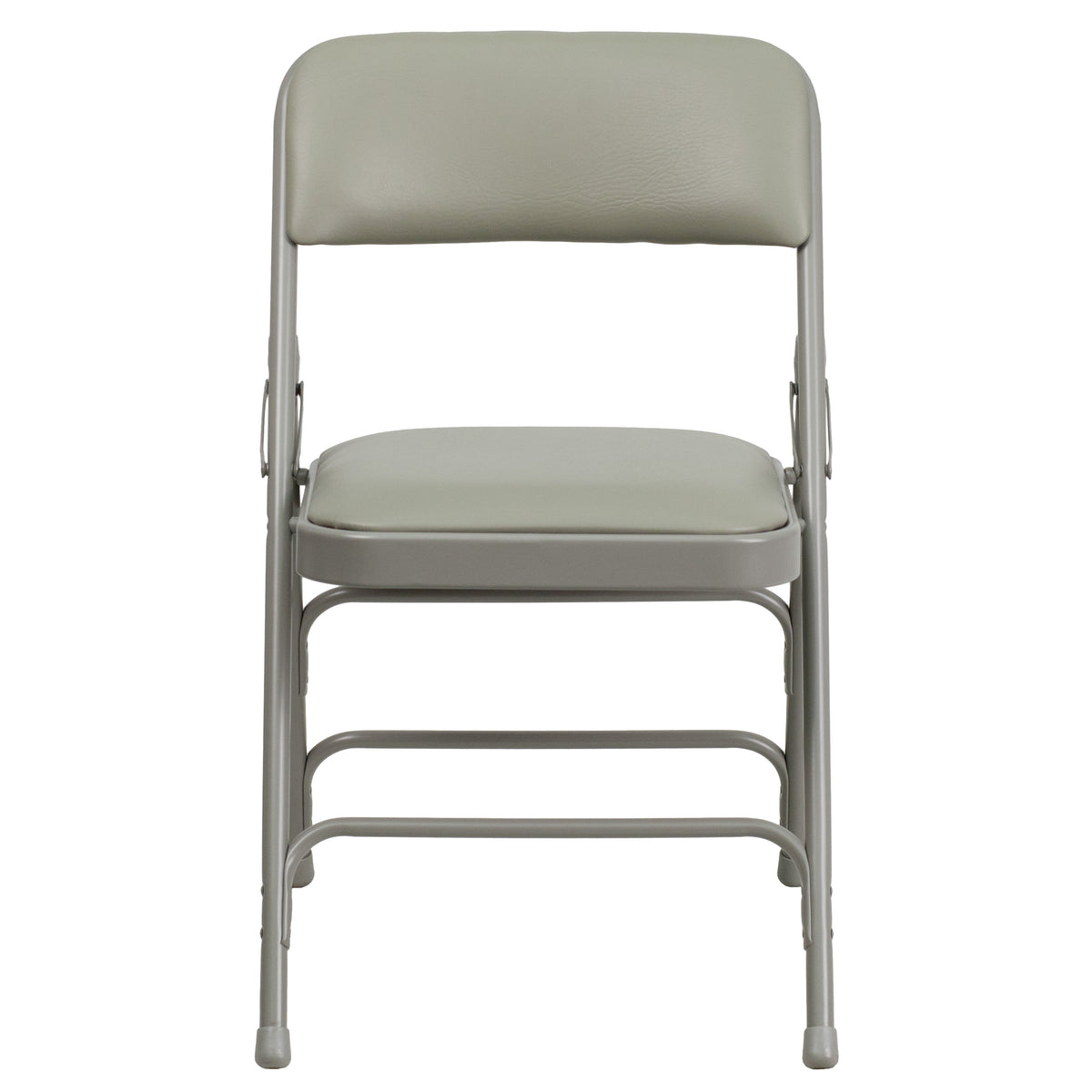 Gray Vinyl/Gray Frame |#| Curved Triple Braced & Double Hinged Gray Vinyl Metal Folding Chair