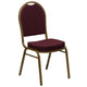 Burgundy Patterned Fabric/Gold Frame |#| Dome Back Stacking Banquet Chair in Burgundy Patterned Fabric - Gold Frame