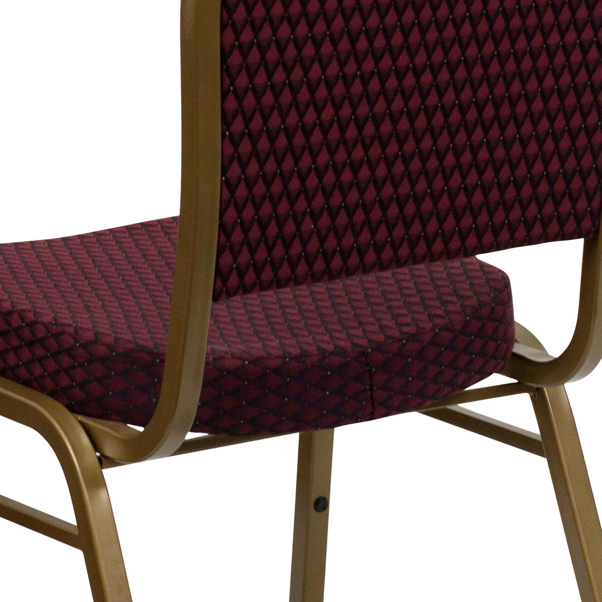 Burgundy Patterned Fabric/Gold Frame |#| Dome Back Stacking Banquet Chair in Burgundy Patterned Fabric - Gold Frame