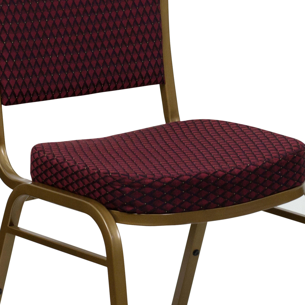 Burgundy Patterned Fabric/Gold Frame |#| Dome Back Stacking Banquet Chair in Burgundy Patterned Fabric - Gold Frame