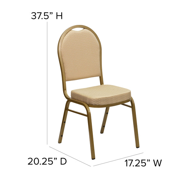 Beige Patterned Fabric/Gold Frame |#| Dome Back Stacking Banquet Chair in Beige Patterned Fabric - Gold Frame