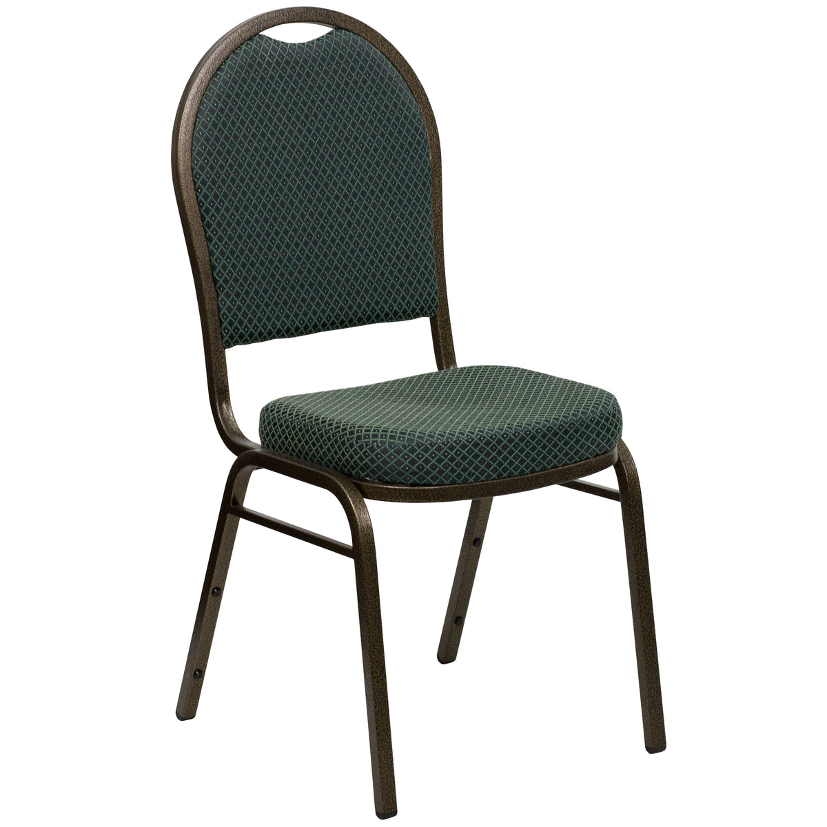 Green Patterned Fabric/Gold Vein Frame |#| Dome Back Stacking Banquet Chair in Green Patterned Fabric - Gold Vein Frame