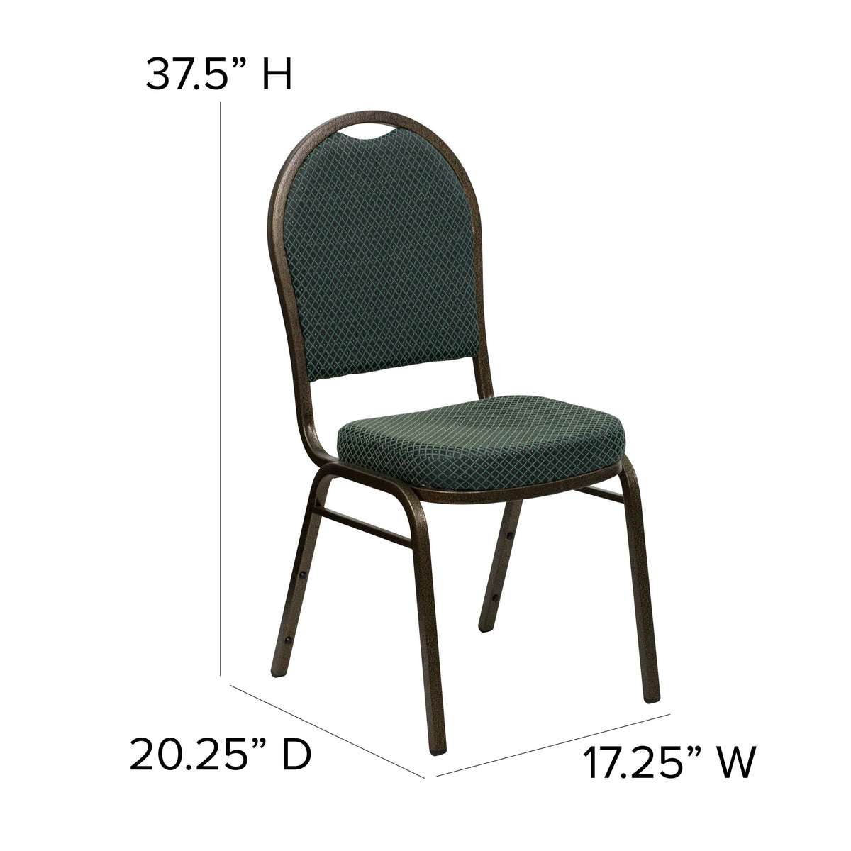 Green Patterned Fabric/Gold Vein Frame |#| Dome Back Stacking Banquet Chair in Green Patterned Fabric - Gold Vein Frame