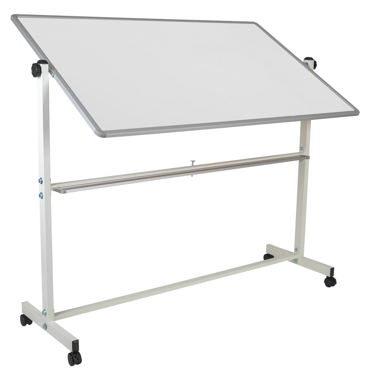 64.25"W x 64.75"H |#| 64.25"W x 64.75"H Double-Sided Mobile White Board with Shelf - Flip Over Board