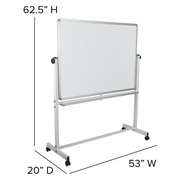 53"W x 62.5"H |#| 53"W x 62.5"H Double-Sided Mobile White Board with Shelf - Flip Over Board