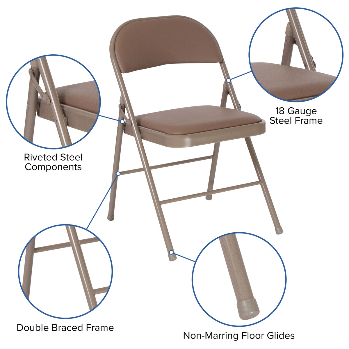 Beige |#| Double Braced Beige Vinyl Folding Chair - Commercial and Event Folding Chairs