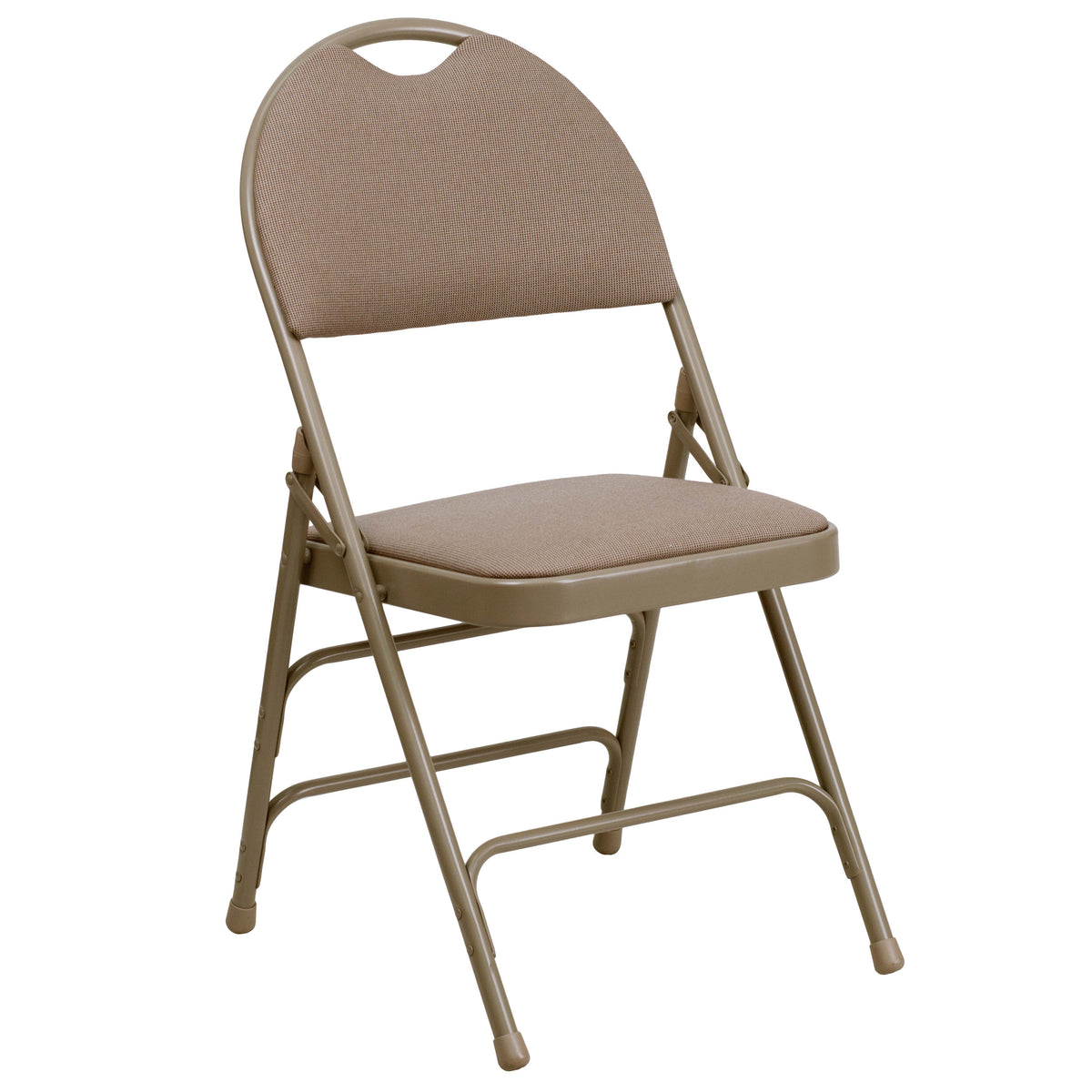 Beige Fabric/Beige Frame |#| Ultra-Premium Triple Braced Beige Fabric Folding Chair with Easy-Carry Handle