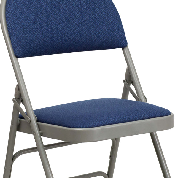 Navy Fabric/Gray Frame |#| Ultra-Premium Triple Braced Navy Fabric Folding Chair with Easy-Carry Handle