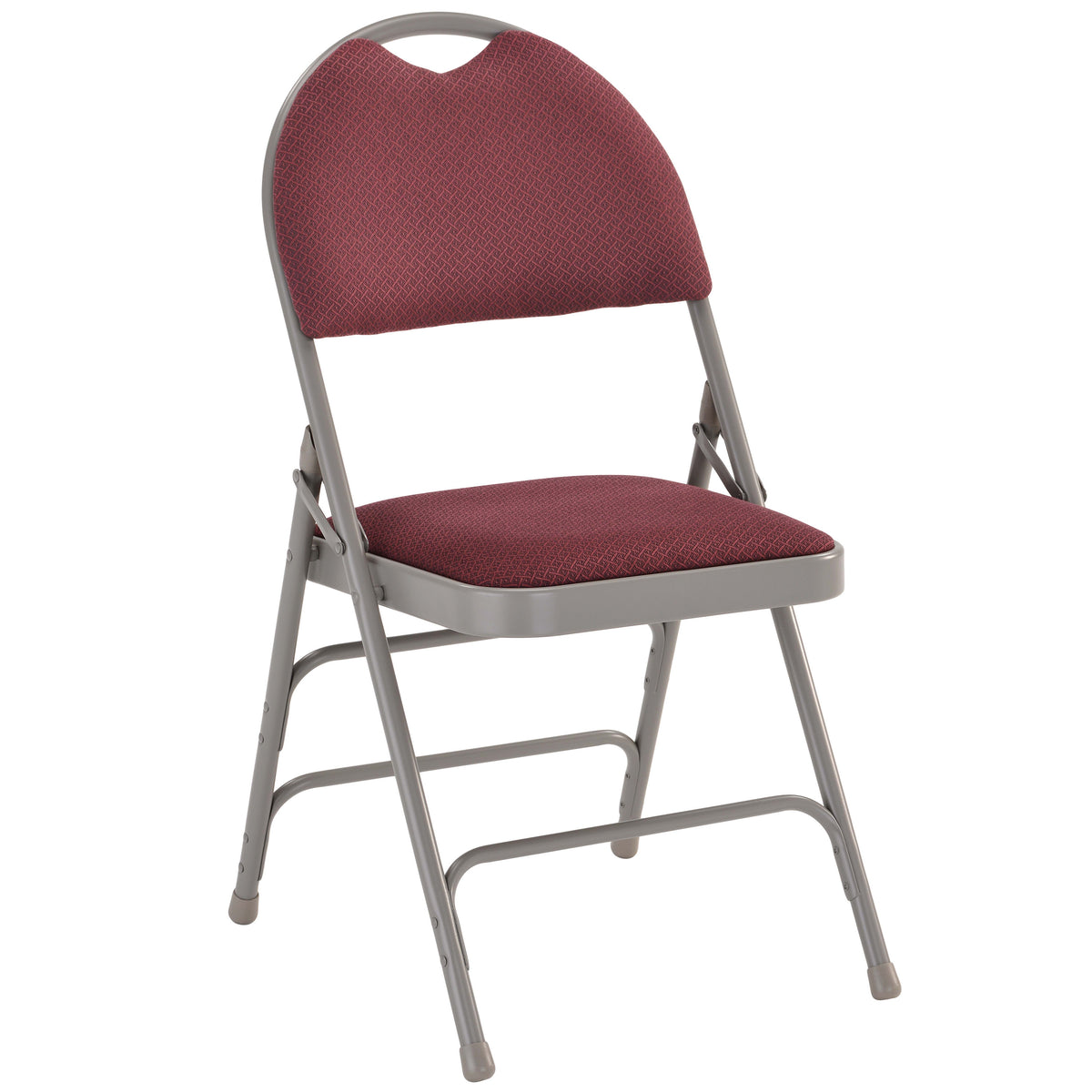 Burgundy Fabric/Gray Frame |#| Ultra-Premium Triple Braced Burgundy Fabric Folding Chair with Easy-Carry Handle