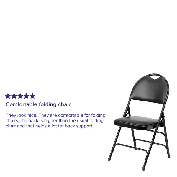 Black Vinyl/Black Frame |#| Ultra-Premium Triple Braced Black Vinyl Folding Chair with Easy-Carry Handle