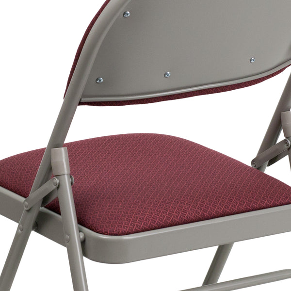 Burgundy Fabric/Gray Frame |#| Ultra-Premium Triple Braced Burgundy Fabric Folding Chair with Easy-Carry Handle